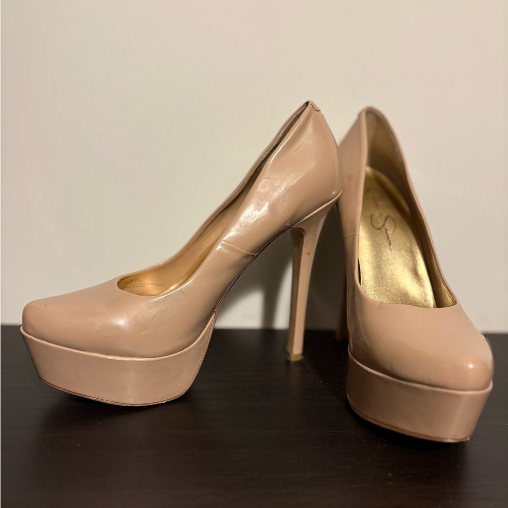 Jessica Simpson Nude Patent Leather Platform Stiletto Heels Women's Size 7 1/2